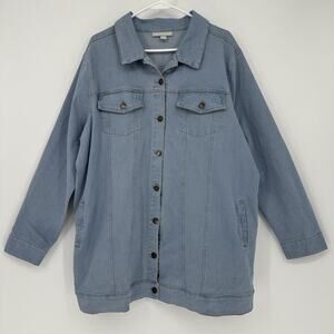 Woman Within Jacket Womens 20W Blue Denim Button Front Longline Pockets Relaxed